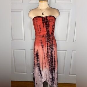 Raviya Strapless Orange Tie-Dye Maxi Dress Coastal Cowgirl Festival, Boho